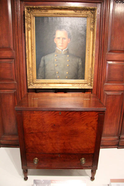 Portrait of Brigadier General Joseph Lewis Hogg (c1860) over wooden sugar chest (1825) at Bayou Bend. Houston, TX.