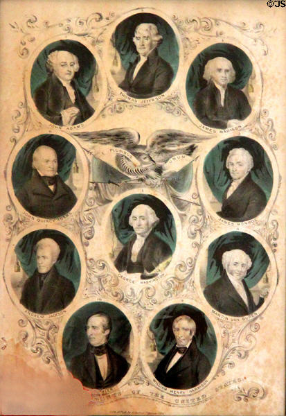 Graphic with ten U.S. presidents at Kellum-Noble House at Sam Houston Park. Houston, TX.