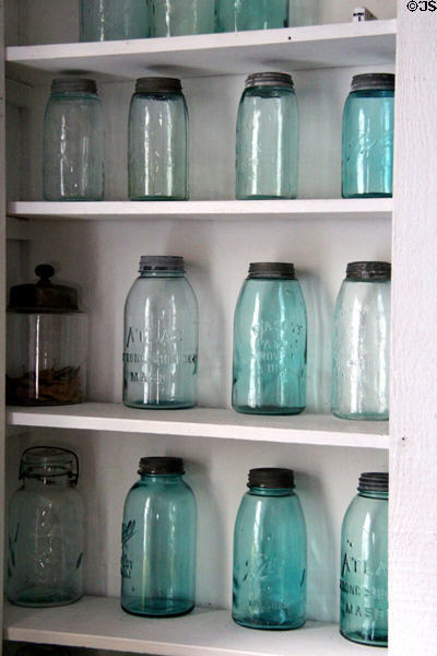 Antique canning jars at Nichols-Rice-Cherry House at Sam Houston Park. Houston, TX.