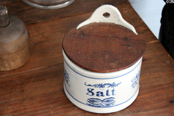 Salt box in Yates House at Sam Houston Park. Houston, TX.