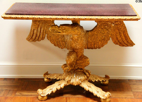 Ballroom console table supported by eagle carving at Rienzi house museum. Houston, TX.