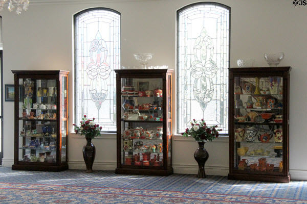 Display cases with Czech glass collection at Czech Cultural Center. Houston, TX.