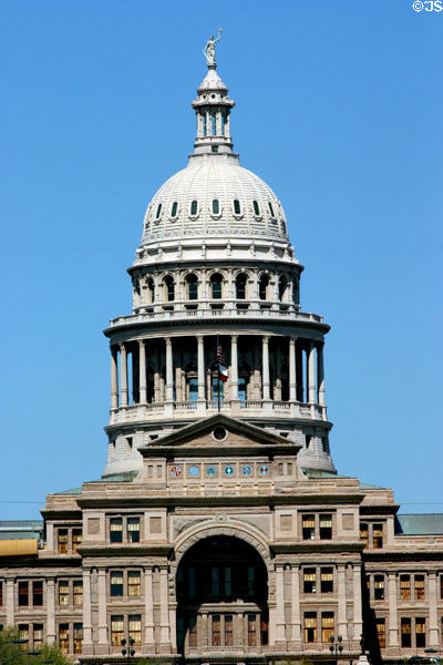 Texas State Capitol (1888) of red granite. Austin, TX. Style: Renaissance Revival. Architect: Elijah E. Myers. On National Register.