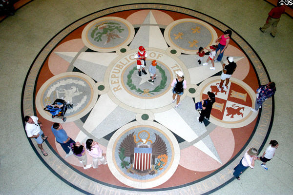 Mosaic floor in rotunda of State Capitol showing nations which have ruled Texas. Austin, TX.