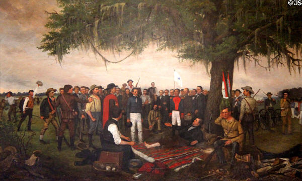Mural of Surrender of Santa Anna by William Henry Huddle at south entrance of State Capitol. Austin, TX.