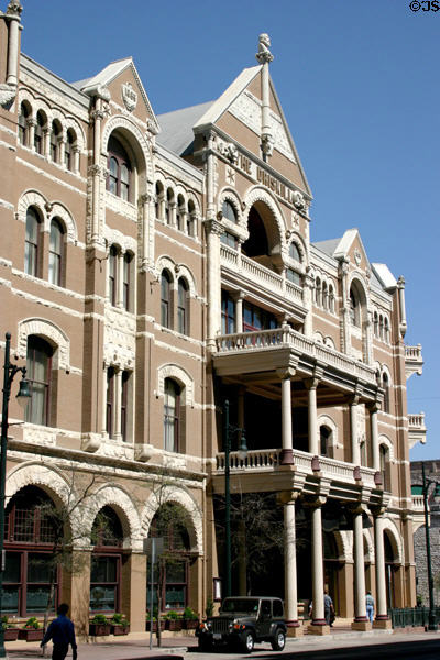 Driskill Hotel (1886) (East 6th St. at Brazos). Austin, TX. Style: Richardsonian Romanesque. Architect: J.N. Preston. On National Register.
