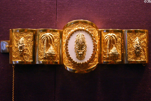 Lyndon B. Johnson Library gift to LBJ of gold bracelet with African masks from Ivory Coast. Austin, TX.