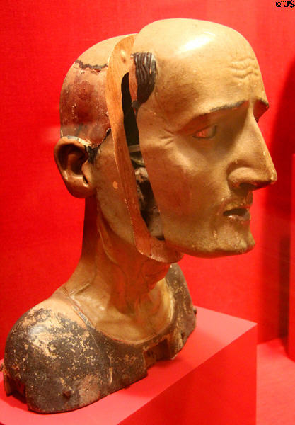 Opened wood sculpture of saint (17thC) from Mexico at San Antonio Museum of Art. San Antonio, TX.