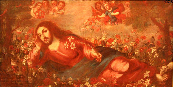 Christ in Garden of Paradise painting (early 18thC) from Mexico at San Antonio Museum of Art. San Antonio, TX.