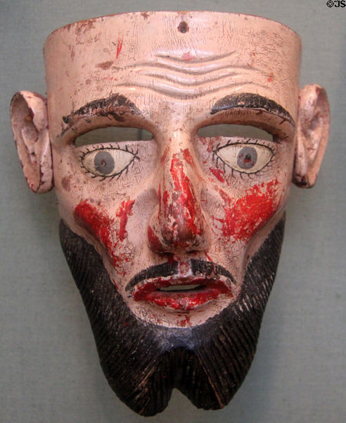 Wood mask of St James the Greater (mid 19thC) from Mexico at San Antonio Museum of Art. San Antonio, TX.