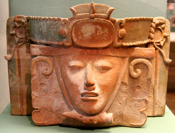 Mayan earthenware incense burner with face of nobleman (c600-800) from Guatemala at San Antonio Museum of Art. San Antonio, TX.