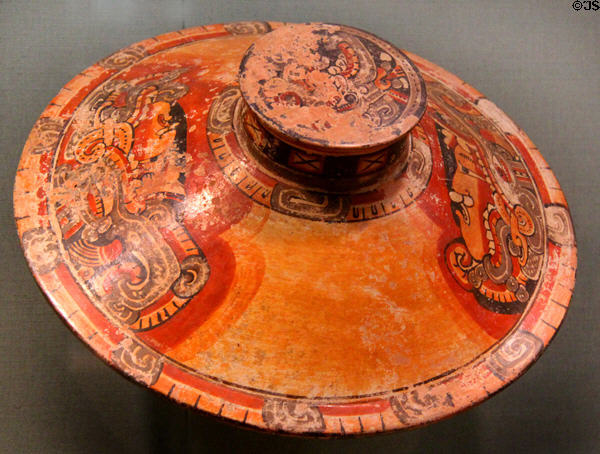 Mayan earthenware lidded vessel (c400) from Guatemala at San Antonio Museum of Art. San Antonio, TX.