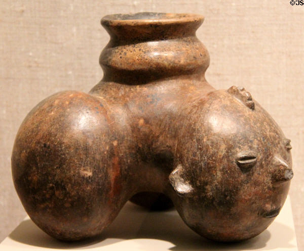 Colima culture earthenware tripod vessel (200 BCE-200 CE) from West Coast Mexico at San Antonio Museum of Art. San Antonio, TX.