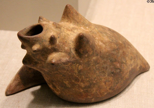 Colima culture earthenware conch vessel (200 BCE-300 CE) from West Coast Mexico at San Antonio Museum of Art. San Antonio, TX.