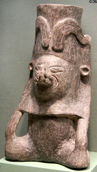 Zapotec culture earthenware anthropomorphic urn (c300 BCE) from Oaxaca, Mexico at San Antonio Museum of Art. San Antonio, TX.