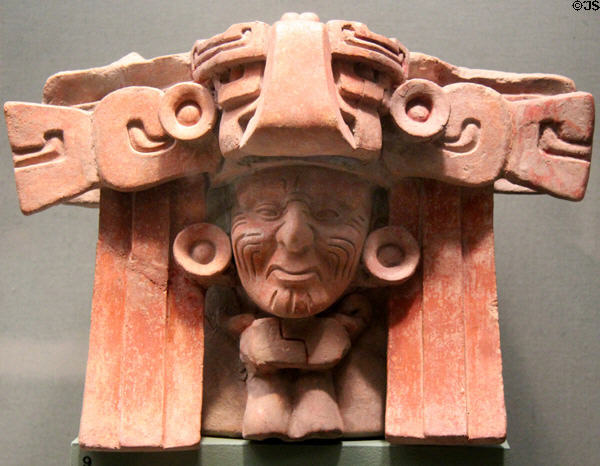 Zapotec culture earthenware incense burner with old god (c300-500) from Oaxaca, Mexico at San Antonio Museum of Art. San Antonio, TX.