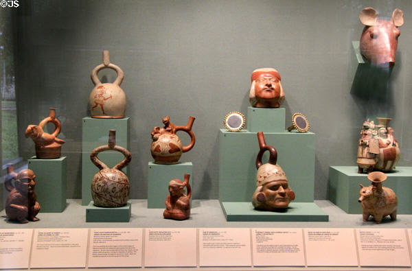 Collection of Mochica vessels (c100-600) from Northern Peru at San Antonio Museum of Art. San Antonio, TX.
