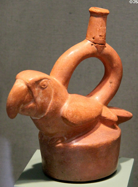 Mochica culture earthenware vessel in shape of parrot (c100 BCE) from Northern Peru at San Antonio Museum of Art. San Antonio, TX.