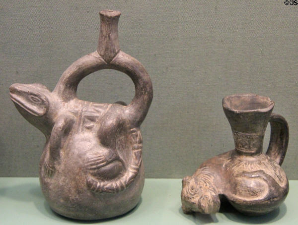 Chimu culture earthenware vessel with zoomorphic motifs (c1000) from North Coast Peru at San Antonio Museum of Art. San Antonio, TX.