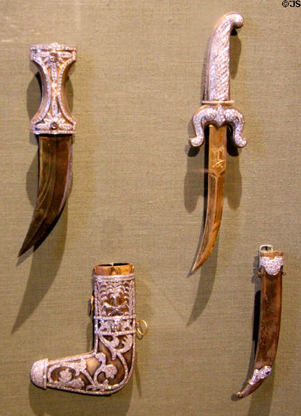 Two gold & diamond knives (20thC) from Saudi Arabia at San Antonio Museum of Art. San Antonio, TX.