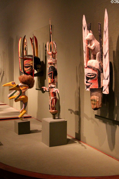 Melanesian masks & staffs (20th C) from New Ireland & New Britain at San Antonio Museum of Art. San Antonio, TX.