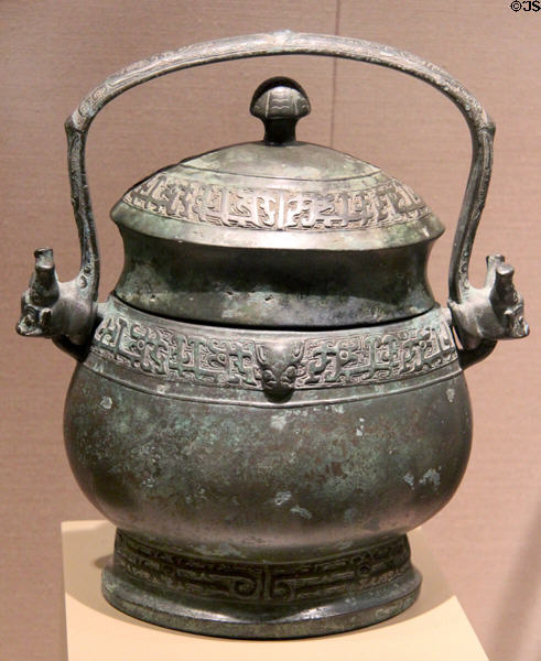 Western Zhou dynasty bronze wine storage vessel (11-10thC BCE) from China at San Antonio Museum of Art. San Antonio, TX.