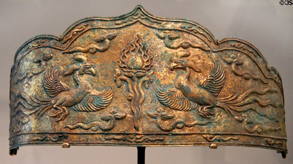 Liao dynasty bronze twin phoenix cummerbund (907-1125) from China at San Antonio Museum of Art. San Antonio, TX.