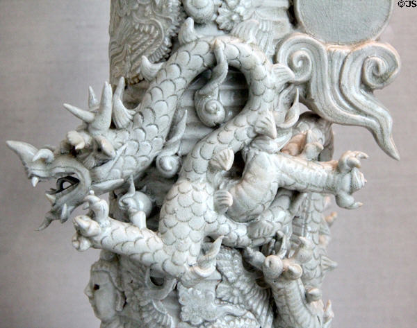 Dragon detail on Song / Yuan dynasty porcelain Qingbai ware urn (13th-14thC) from China at San Antonio Museum of Art. San Antonio, TX.