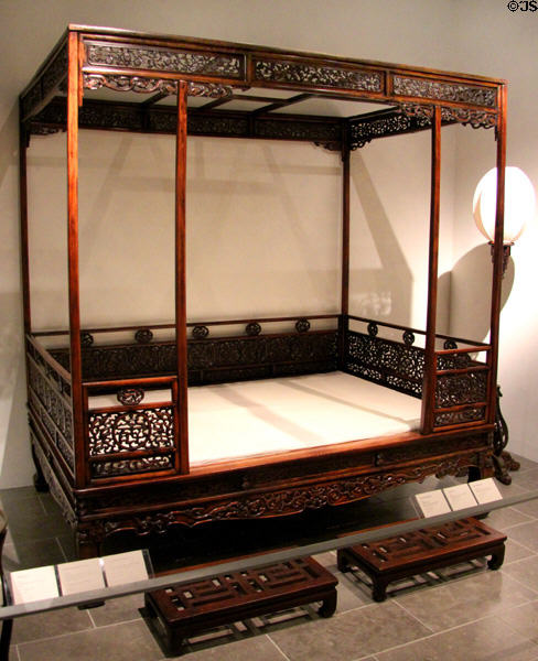 Qing dynasty canopy bed (late 17thC) from China at San Antonio Museum of Art. San Antonio, TX.