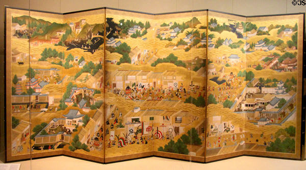 Japanese screen with Edo period scenes around Kyoto (1620-5) at San Antonio Museum of Art. San Antonio, TX.