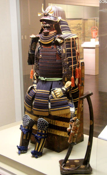 Edo period Japanese armor (18thC) & Samurai sword (c1400) at San Antonio Museum of Art. San Antonio, TX.