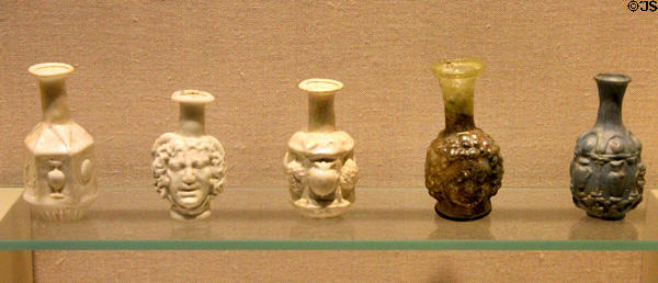 Mold-blown glass bottles (mid-late 1stC CE) from Eastern Mediterranean at San Antonio Museum of Art. San Antonio, TX.