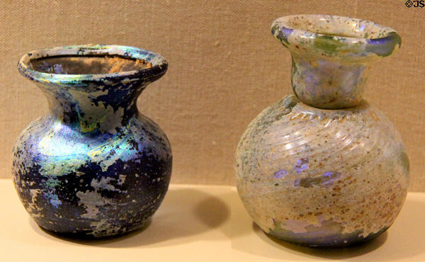 Free-blown glass vessels (late 1st-2nd C CE) from Eastern Mediterranean at San Antonio Museum of Art. San Antonio, TX.