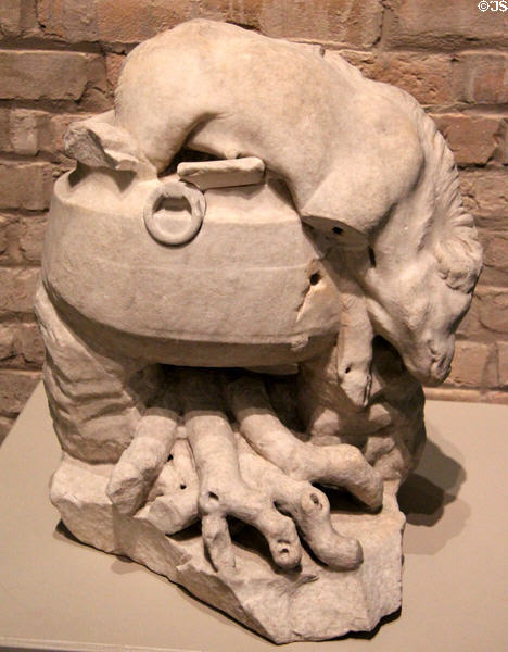 Roman carved marble pig in cauldron (Lowther Castle pig) (1st-2ndC CE) at San Antonio Museum of Art. San Antonio, TX.