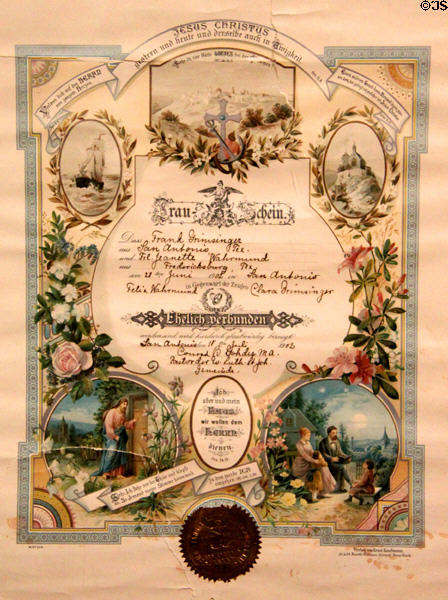 German marriage certificate (1902) from San Antonio at Institute of Texan Cultures. San Antonio, TX.