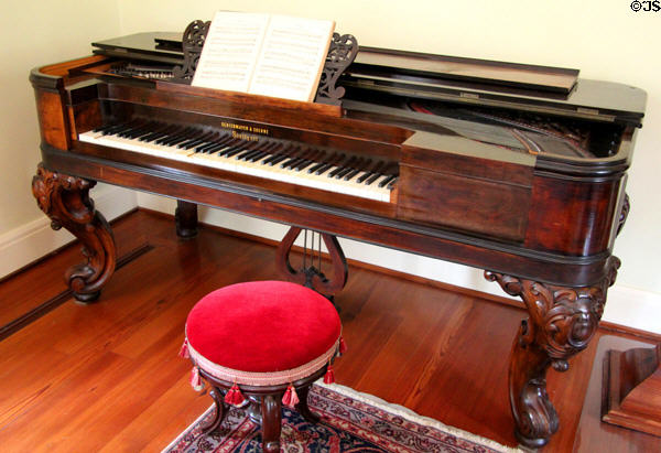Square grand piano by Schiedmayer & Soehne of Stuttgart in parlor at Guenther House Museum. San Antonio, TX.