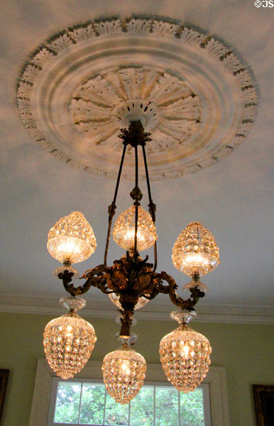 Light fixture with ceiling roundel at Guenther House Museum. San Antonio, TX.