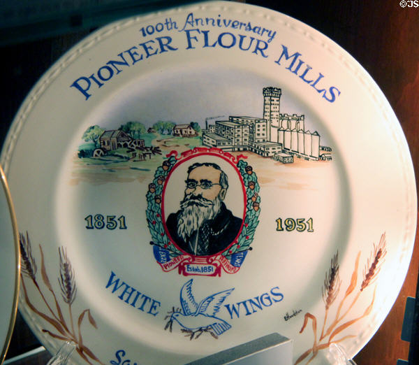 100th anniversary of Pioneer Flour mills ceramic plate (1951) at Guenther House Museum. San Antonio, TX.