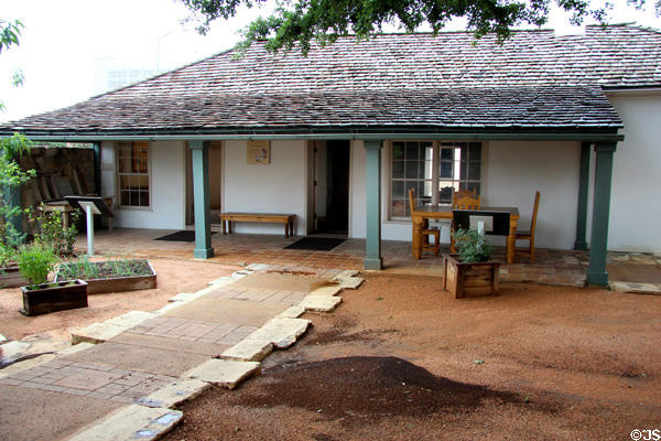 Garden & heritage house at Casa Navarro State Historic Site. San Antonio, TX.