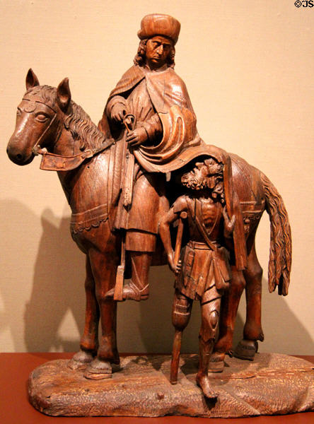 St Martin & Beggar wood sculpture (c1500-10) from Northern Netherlands at McNay Art Museum. San Antonio, TX.