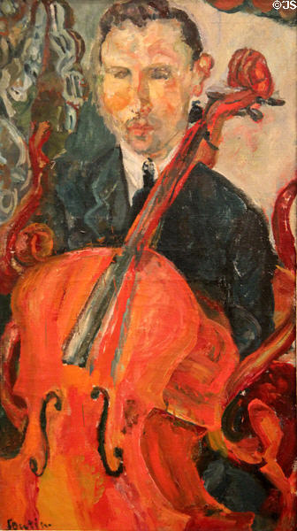 The Cellist (portrait of M. Serevitsch) (c1916) by Chaim Soutine at McNay Art Museum. San Antonio, TX.