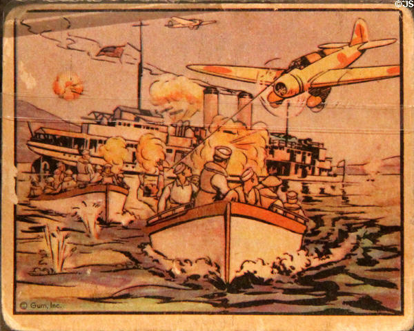 Bubblegum card depicting Japanese attack on HMS Ladybird (1937) on Yangtze River in China at National Museum of the Pacific War. Fredericksburg, TX.