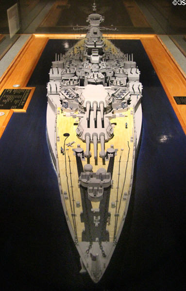 Model of USS Tennessee BB-43 which fought in WWII at National Museum of the Pacific War. Fredericksburg, TX.