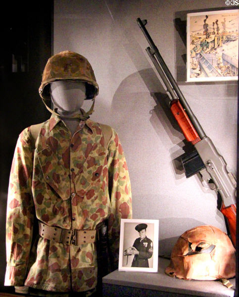 Uniform, helmet & M1918 Browning Automatic Rifle used in invasion of Tarawa at National Museum of the Pacific War. Fredericksburg, TX.
