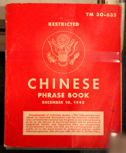 Chinese phrase book (1943) used in China-Burma-India campaign at National Museum of the Pacific War. Fredericksburg, TX.