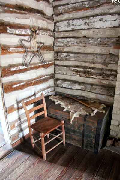 Walton-Smith log cabin wall details at Pioneer Museum. Fredericksburg, TX.