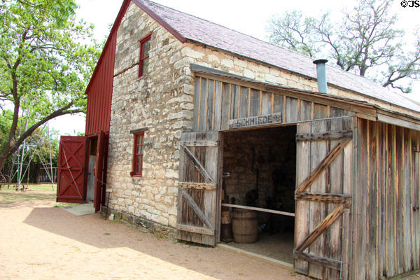 Blacksmith barn (Schmiede) in Kammlah Barn (c1884) at Pioneer Museum. Fredericksburg, TX.