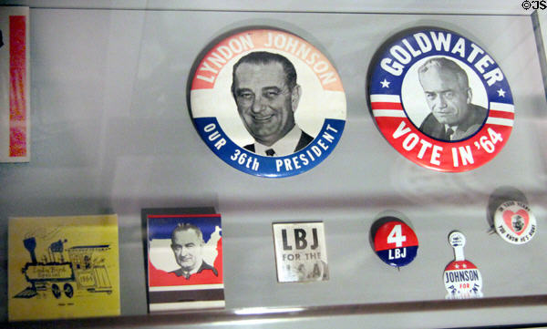 LBJ campaign buttons at reception center of Lyndon B. Johnson NHP. Johnson City, TX.