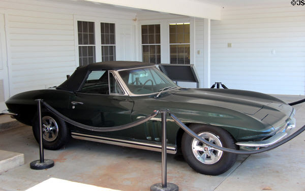 Corvette of President Johnsons daughter beside LBJ Ranch house at Lyndon B. Johnson NHP. Stonewall, TX.
