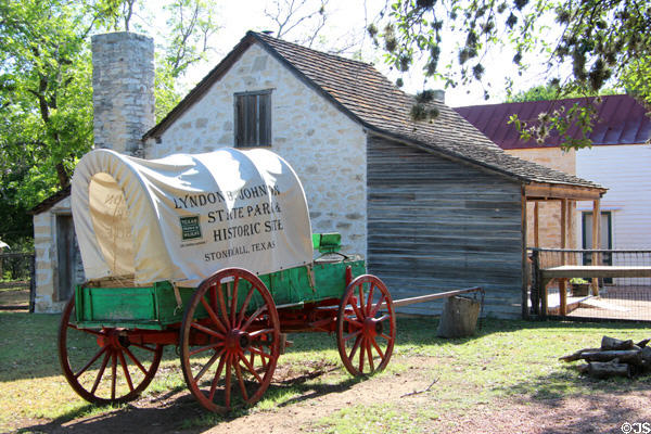 Covered wagon at Sauer-Beckmann Farmstead of Lyndon B. Johnson State Park. Stonewall, TX.